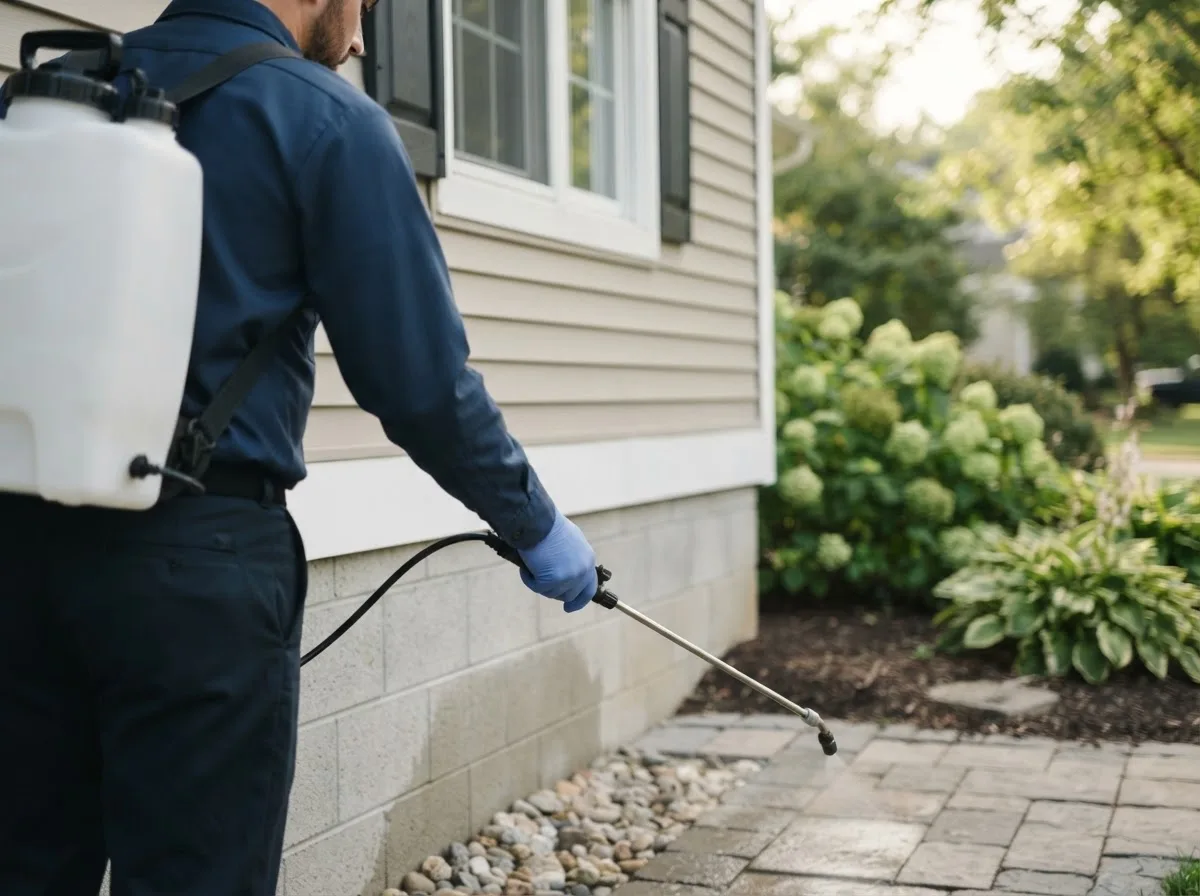 Pest control technician inspecting a home in Andover, IL